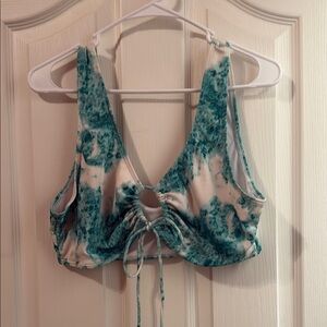 SHEIN Green and White Ruched Tie Front Bikini Top